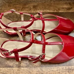 Patent Red Strappy Ballet Flats, Zara